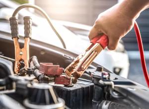 Car battery and jumper cables